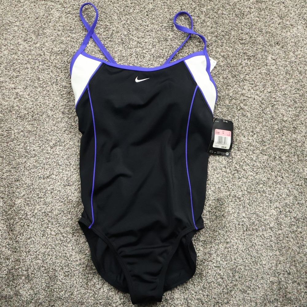 Nike Swimsuit Women's 10 Black White Purple One Piece Athletic Training New